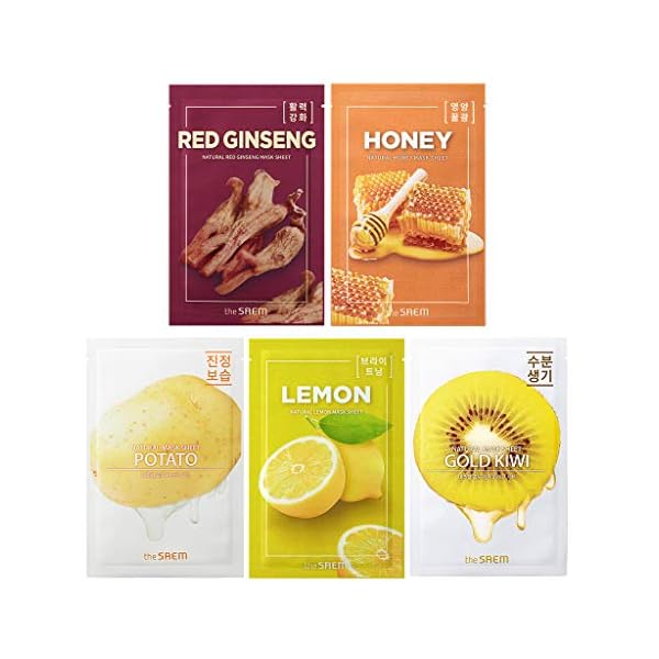THESAEM Natural Facial Mask Sheet 21ml 20 Pack - Korean Skincare Moisturizing and Nourishing Facial Mask Sheet Variety Combo Pack