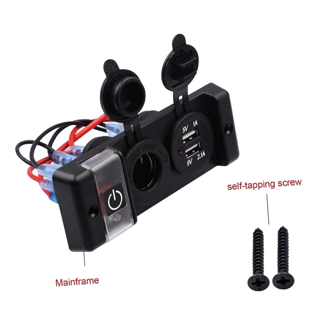 Prise Allume-cigare Double USB 12-24 V Étanche en Abs Noir