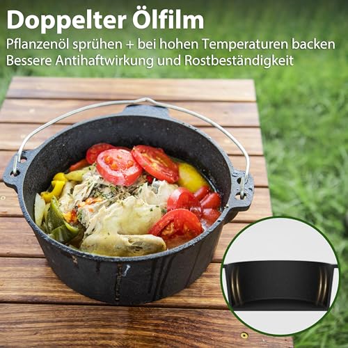 Naturehike Dutch Oven mit Deckel, 4.5 Qt, vorgebrannter Dutch Oven aus Gusseisen mit Aufbewahrungstasche, Doppelgriffe, Deckel dient auch als Grillpfanne aus Gusseisen, Schwarz