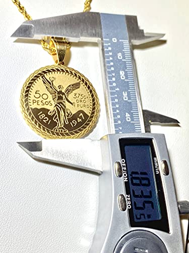 Collar Moneda Centenario Mexicano – Colgante 50 Pesos Helado con Baño de Oro Amarillo 14k y Cadena de Cuerda 2.5mm, Joyería de Acero Inoxidable4