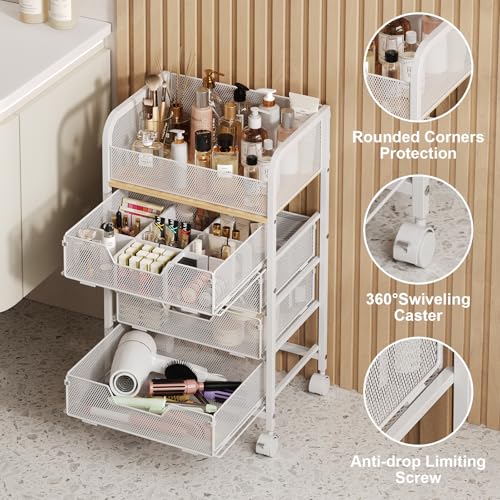 5-Tier Craft Organizer Cart with Wheels,Craft Organizers and Storage with Drawers,Lockable Wheels Rolling Utility Cart with DIY Divider,Office Supply Organizer,Ideal for Studio,Office,Bedroom,White - Image 6