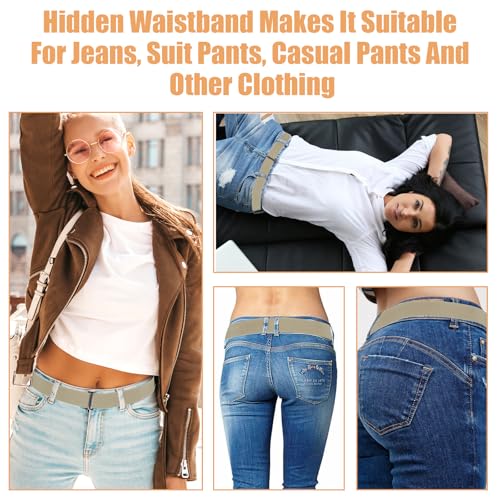 cobee 4 Pcs Invisible Elastic Belts for Women, Adjustable Stretch Belt No Show Waist Belts Flat Buckle Belt for Jeans Dresses Pants4