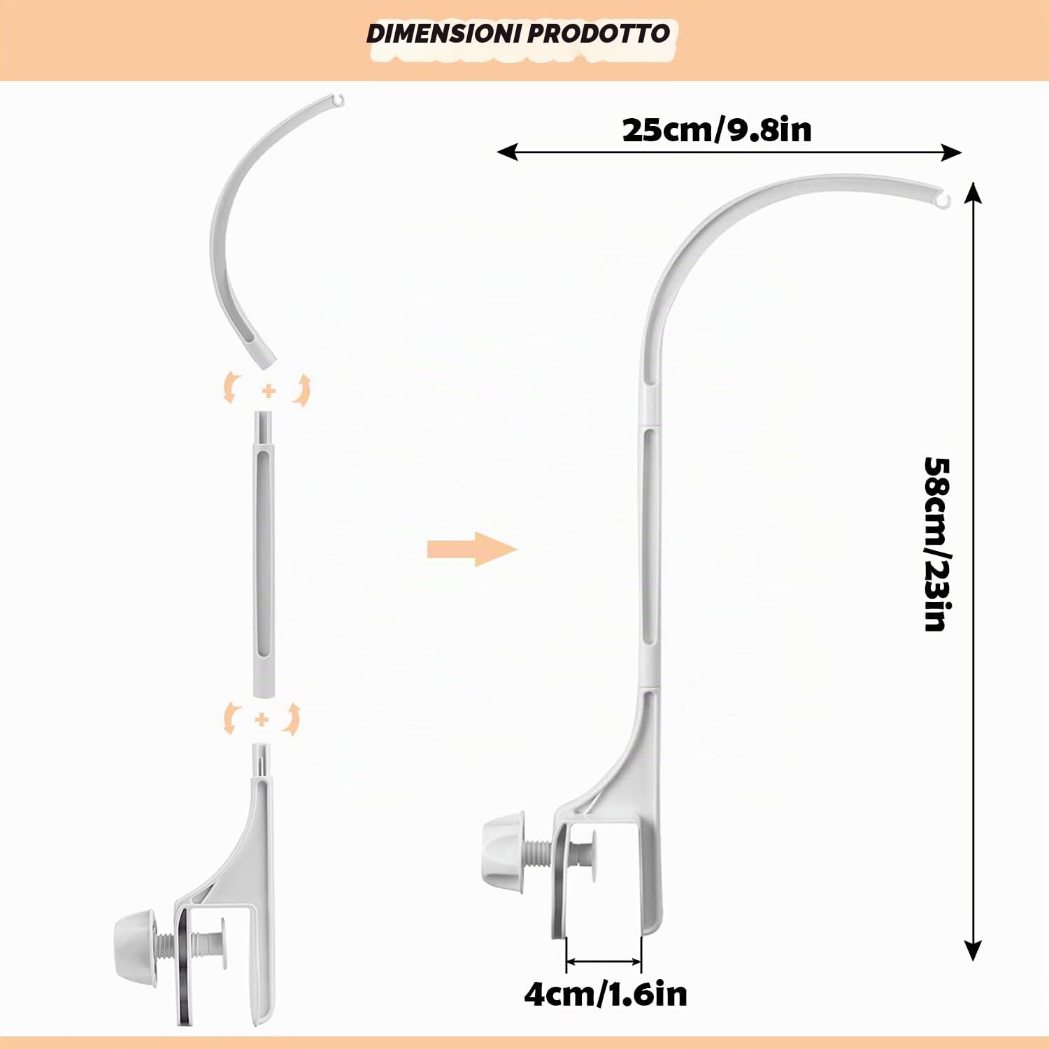 Baby Mobile Holder Supporto Giostrina Supporto Mobile per Bambini a Braccio Supporto Regolabili per Giostrina per Appendere il Giocattolo del Lettino(Carillon e Giocattoli Non Inclusi)
