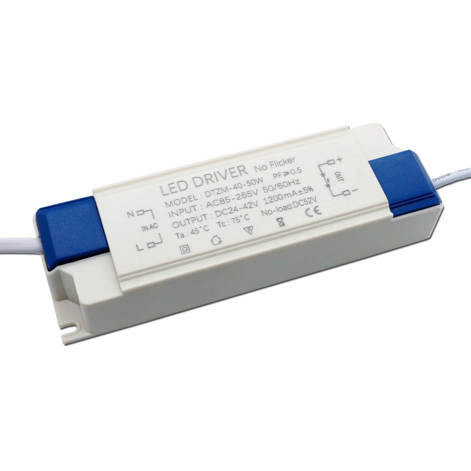 Transformador de iluminación de potencia LED de 40-50W DC24-42V AC85-265V 1200mA Interfaz de enchufe Conector de CC Panel de luz disponible