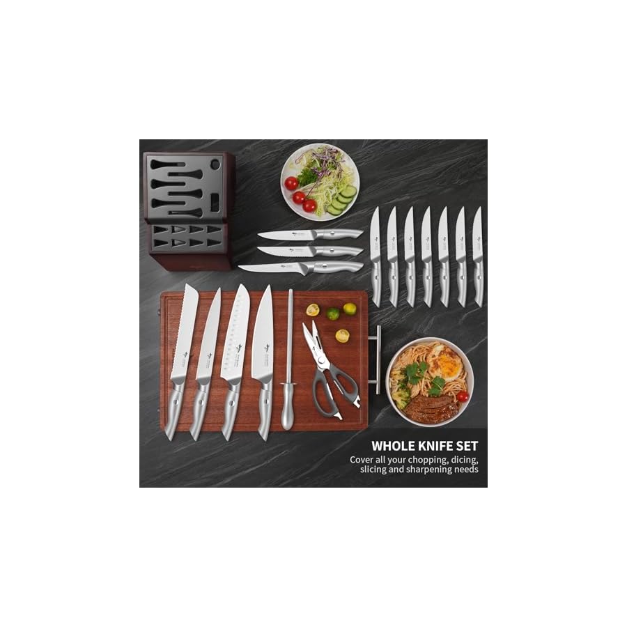 MAD-SHARK-Knife-Sets-for-Kitchen-with-Block-17-Pieces-Knife-Block-Set-Wooden-Block-German-Stainless-Steel-Chef-Knife-Set-with-Bread-Knife-and-Steak-Knives-Dishwasher-Safe-Sliver MAD SHARK Knife Sets for Kitchen with Block, 17 Pieces Knife Block Set, Wooden Block German Stainless Steel Chef Knife Set with Bread Knife and Steak Knives, Dishwasher Safe, Sliver