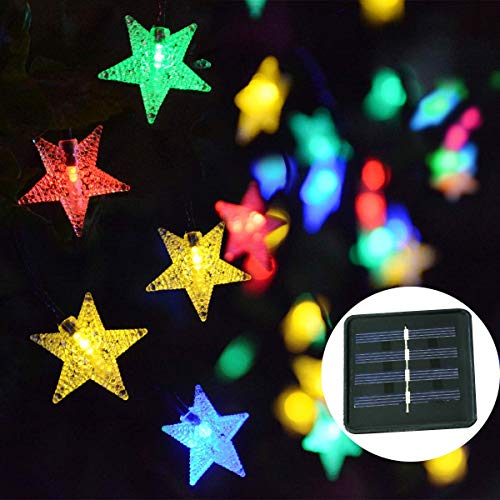 Abkshine Solar Star String Lights Outdoor, 30FT 50LED Solar Powered Fairy Star Purple Lights, Waterproof Decorative Garden Lights for Christmas,