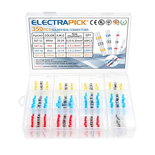 ELECTRAPICK 350 PCS Solder Seal Wire Connectors Heat Shrink Solder Connectors Waterproof Electrical Terminator Butt Terminal Connectors Insulated for Marine Automotive Watercraft Stereo Wire Joint
