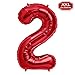 Produktbild FUNXGO Folienballon Zahl in Rot- XXL 40"/100cm Riesenzahl 100cm Ballon - Folienballons für Luft oder Helium als Geburtstag, Hochzeit , Jubiläum oder Abschluss Geschenk, Party Dekoration (Rot [ 2 ])