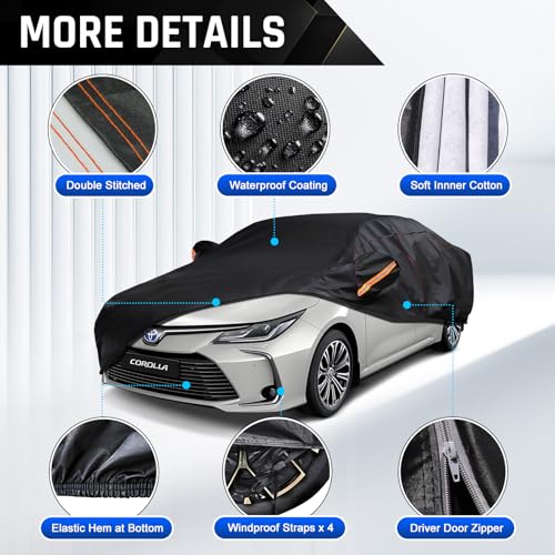 Image of Car Cover Custom Fit for Toyota Corolla 2013-2025, Honda Civic 2016-2025, 6 Layer Heavy Duty Car Cover Waterproof All Weather with Cotton Liner & Door Zipper