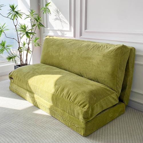 Image of MAXYOYO Folding Sofa Bed, Extra Thick and Long Floor Sofa Convertible Chair with Washable Cover, Floor Couch Lounge Bean Bag Bed for Living Room, Green, 30x91 Inch