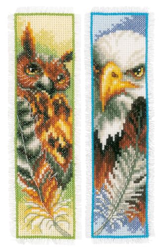 Image of Vervaco Counted Cross Stitch Bookmark Kit 2.4 inchX8 inch 2 /Pkg-Eagle & Owl (14 Count) -V0146205