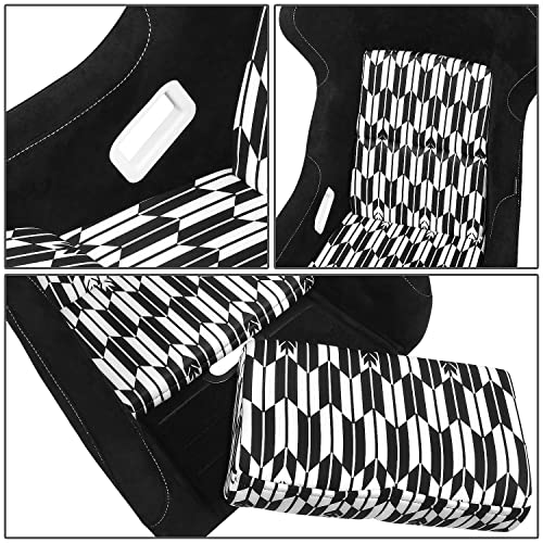 Nrg Innovations Nrg-Frp-302-Yaba Fiber Glass Black/White Yaba Design Fixed Back Bucket Racing Seat W/Side Mount Bracket #TOP3