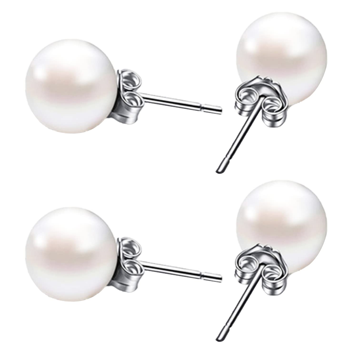 ALLY-MAGICPearl Earrings, 925 Sterling Silver Earrings, 1 pair Freshwater Cultured Pearls Stud Earrings for Women, 7mm Button Freshwater Cultured Pearl Stud Earrings Y9ZZED