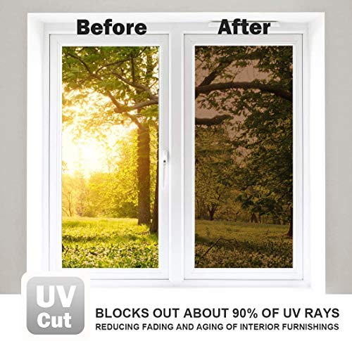 Image of WPCTEV One Way Window Privacy Film, Mirror Tint, Brown, 17.5In x 6.5Ft | Heat Control & Sun UV Blocking, No Glue Reusable, Daytime Privacy See Out Not In, Reflective Static Cling for Home Office