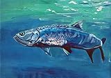 Tarpon Fishing Wall Art Print Hand Signed By Jack Tarpon, Sitting Silver King Fish Artwork Choice Of Sizes, Florida Fishing Wall Decor Marine Ocean Painting Print.