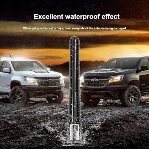 Image of Car Truck Short Antenna 4 inch with Tire Valve Caps American Flag Universal Replacement for GMC Sierra Chevy Silverado Dodge Ram 1500 2500 3500 Ford F150 F250 F350 Super Duty Bronco Raptor, Black