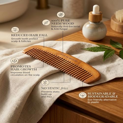 Image of GITGRNTH Neem Wood Hair Comb Combo Pack of 3 for Women & Men, Premium Handcrafted Wooden Comb with Fine Teeth, Anti Static Detangling Comb for Smooth Hair, Scalp Care & Frizz Control & Hair Breakage