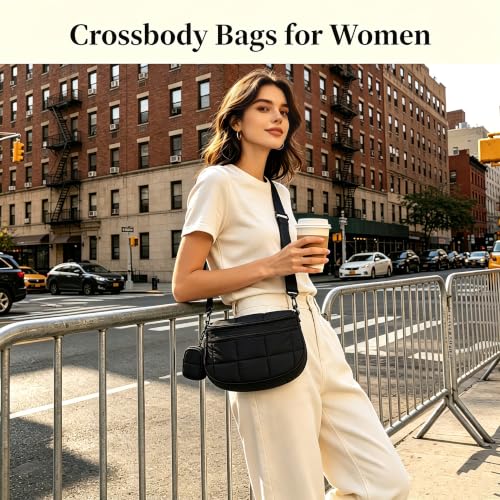 Image of Crossbody Bags for Women, Puffy Bum Bag with Multiple Pockets, Nylon Crossbody Purse for Daily Travel