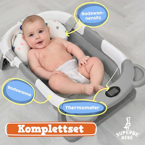 Faltbar Baby Badewanne Mit Rutschfestem Badekissen - Babywanne XXL Mit Baby Badewannensitz & Badethermometer - Von Der Geburt Bis 3 Jahre - Baby Bathtub - Geburtsgeschenke Für Mädchen & Jungen