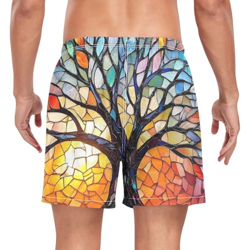 Stain Glass Tree Mens Swim Trunks with Liner, Cool Quick Dry Beach Swim Shorts, Swimwear Bathing Suits S2