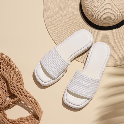 Image of EQAUDES Platform Sandals Women Slip on Espadrille Wedges Slides Bohemia Sandals Flatform Open Toe Beach Sandals