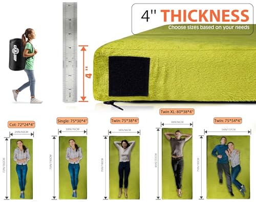 Image of Extra Thick GAIALOOP 4 INCH Memory Foam Camping Mattress, Roll Up Floor Sleeping Mat Camp Cot Mattress Pad Travel Camping Couch Bed for Guest Adults Side Sleepers