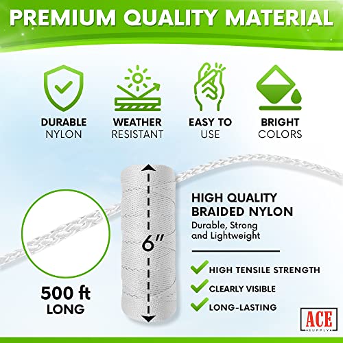 White Mason Line String Line - #18 Braided Nylon String - 500 Ft Length - Nylon Twine For Gardening Or Masonry Tools - Perfect Construction String For A String Level, Twine String For Gardening #TOP1