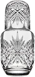 Lefonte Crystal Bedside Night Carafe Pitcher and Water Glass Tumbler Set, Bedroom Nightstand Water Pitcher and Cup Set