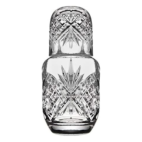 Lefonte Crystal Bedside Night Carafe Pitcher and Water Glass Tumbler Set, Bedroom Nightstand Water Pitcher and Cup Set Cover