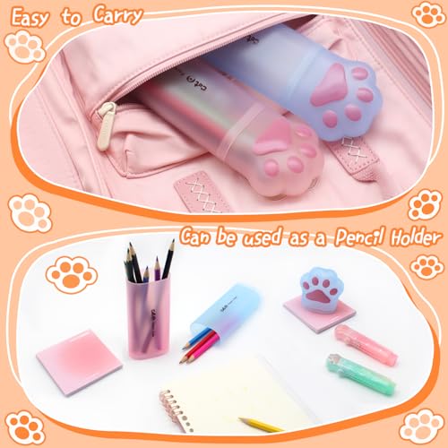 Image of Benvo Cat Paw Pencil Holder Plastic Kitten Paw Pencil Case Box Storage Organizer Container for Stationery Pencils Pens Rulers Office Portable Desk Accessories (Pink & Light Blue, Pack of 2)