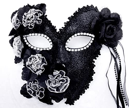 Halloween masquerade Venetian mask costume mask feather masquerade mask Halloween Carnival cosplay party mask full face mask (Black and white)