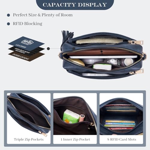 Image of Roulens Triple Zip Small Crossbody Bag for women,Wide Strap Cell Phone Purse Shoulder Handbag Wallet with Credit Card Slots | Triple Zip