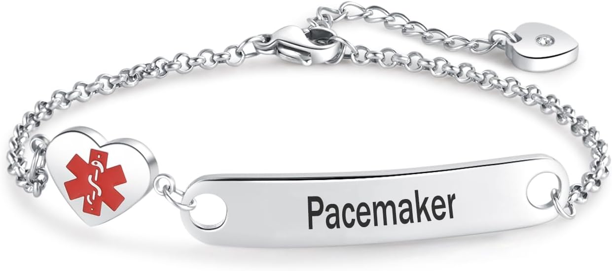 NARTGO Heart Medical Alert ID Bracelet for Women Emergency First Aid Health Alert Stainless Steel Adjustable Chain Bracelets