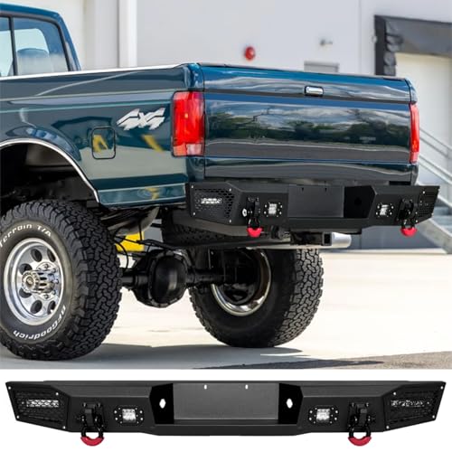 VIJAY Rear Bumper Fits 1992-1997 Ford F150 F250 F350 and Bronco with Lights and D-rings