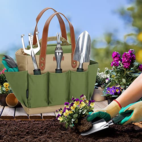 Garden-Tool-Tote-Solid-Bag-with-11-Piece-Hand-ToolsBest-Gardening-Gift-Set-Organizer-with-Vegetable-Garden-Tool-KitFree-Kneeler-PadDigging-Claw-Gloves-and-All-Necessary-Gardening-Accessories
