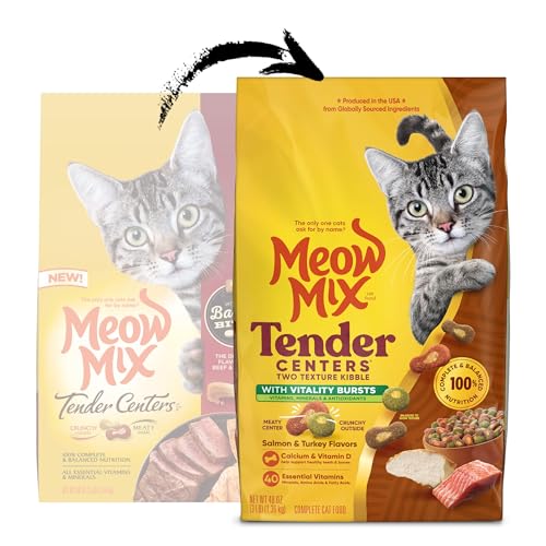Image of Meow Mix Tender Centers, Dry Cat Food, Salmon & Turkey Flavors, 4 Bags
