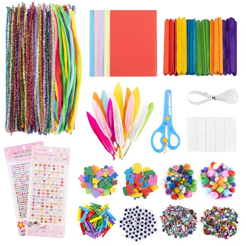 Carehabi Bastelkoffer Kinder, 1800+Stück DIY Bastelset Kinder, Bastelzubehör Bastelmaterial Scrapbooking, Pfeifenreiniger, Pompons, Federn, Perlen, Wackelaugen, Pailletten Bastelbedarf für Kleinkinder