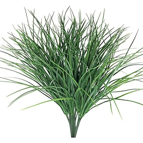 4pcs Artificial Fake Grass Plants Flowers Faux Plastic Wheat Grass Outdoor UV Resistant Greenery Shrubs Plant for Outdoor Planters Wedding Indoor Outside Hanging Home Garden Décor Cover