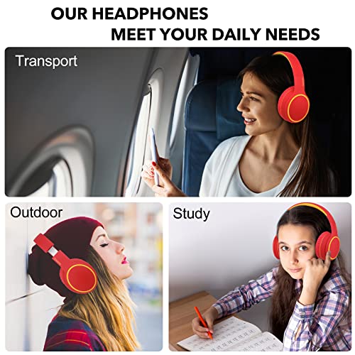 Image of B10 Wireless Bluetooth Over-Ear Headphones, Lightweight Folding Stereo Bass Headset with Mic, 50H Playtime, Volume Control, Bluetooth 5.3 Headphones for iPad /Travel /Tablet /PC (Red)