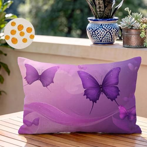 Funda Cojin 30x50 cm Juego de 1 Lino Cojines Sofa Púrpura Funda Almohada Impresión de Doble Cara Rectangulares Decorativos Pillow Covers con Cremallera Oculta, para Cama, Home Decor (Mariposa) I1-818