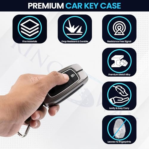 Image of KINGSWAY Toyota Car Key Cover and Keychain Perfect Shape and Compatible with 2 Buttons Smart Key of All Toyota Cars, Remote Key Shell, Key Case, Car Key Chain Cover, 360 Protection, Gunmetal Grey