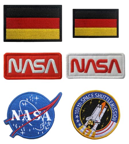 6 Stück NASA und German Flagge Patch Abnehmbare Aufbügler Flicken Taktisch Militär Applikation für Rucksäcke Kleidung Baseballkappe Taschen Weste Jacke