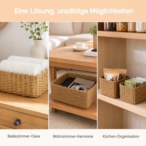 4Stk Papierfaserseil Aufbewahrungskorb, Geflochtener Korb für Bad Küche – Bild 3