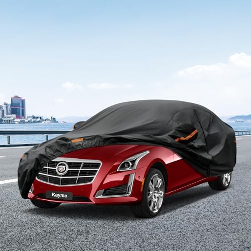 Image of Kayme 7 Layers Car Cover Custom Fit for Cadillac CTS (2003-2019) Waterproof All Weather for Automobiles, Outdoor Full Cover Rain Sun UV Protection.Black