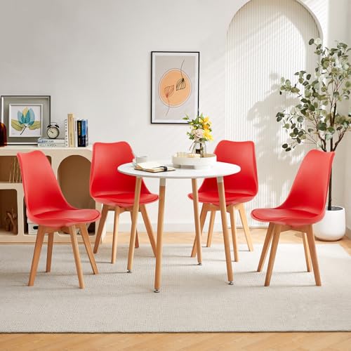 FURNITABLE Ensemble de salle à manger avec 4 chaises - Table de cuisine ronde et 4 chaises de salle à manger - Pour salon, cuisine, bureau (table blanche + 4 chaises...