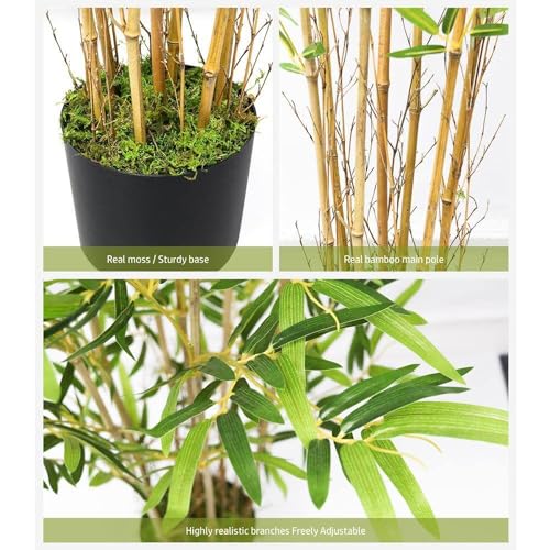 Image of Artificial Bamboo Plant with Pot, 150 cm (5 Ft) Tall, Realistic Faux Bamboo Tree for Home Decor, Indoor Decorative Plant for Living Room, Office, Bedroom & Reception