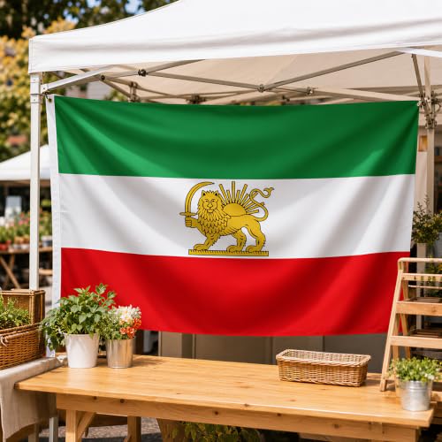 Image of AhfuLife Iran Lion Flag 3ft x 5ft for Party Decorations, 1Pc Large Iran Flags with Lion Double Sided Durable Polyester with Brass Eyelets for World Cup Home Garden Street Decorations Indoor Outdoor