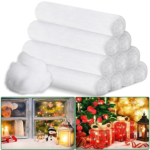 Newwiee 10 Packs Large Christmas Snow Blanket Roll 15 Inch x 10 ft Artificial Fake Snow Thick Soft Fluffy Fake Snow for Home Xmas Winter Decorations Holiday Displays Under The Christmas Tree