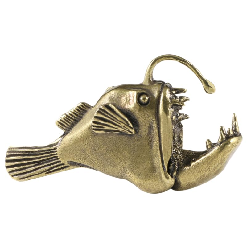 POPETPOP Brass Fish Ornament Small Desktop Fish Sculpture Vintage Animal Decor for Home Office Car Decoration Micro Landscape Figurine