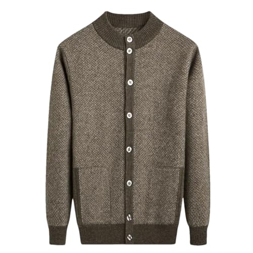 Vsadsau Men Wool Cardigan Sweater Large Buttons Casual Sweater Stand Collar Knitted Thick Jumpers